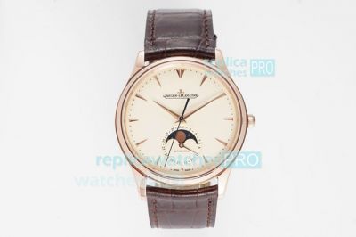 Swiss Jaeger LeCoultre Master Ultra Thin Rose Gold Replica Watch White Moonphase Dial